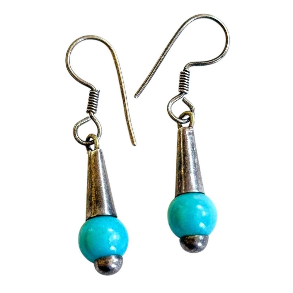 VTG Blue Turquoise stone Earrings sterling silver 925 metal dangle hook western